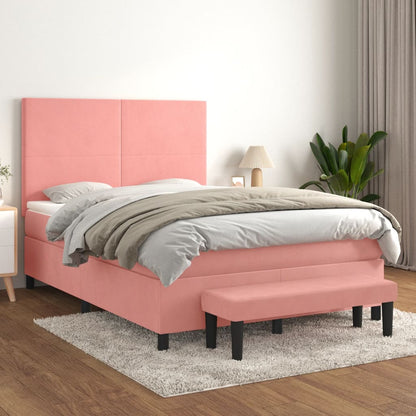 Box Spring Postel S Matrací Růžová 140X200 Cm Samet