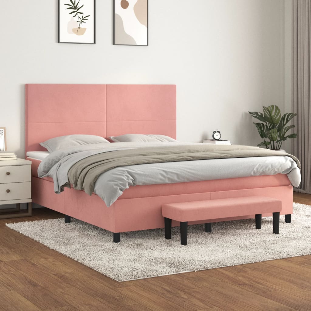 Box Spring Postel S Matrací Růžová 180X200 Cm Samet