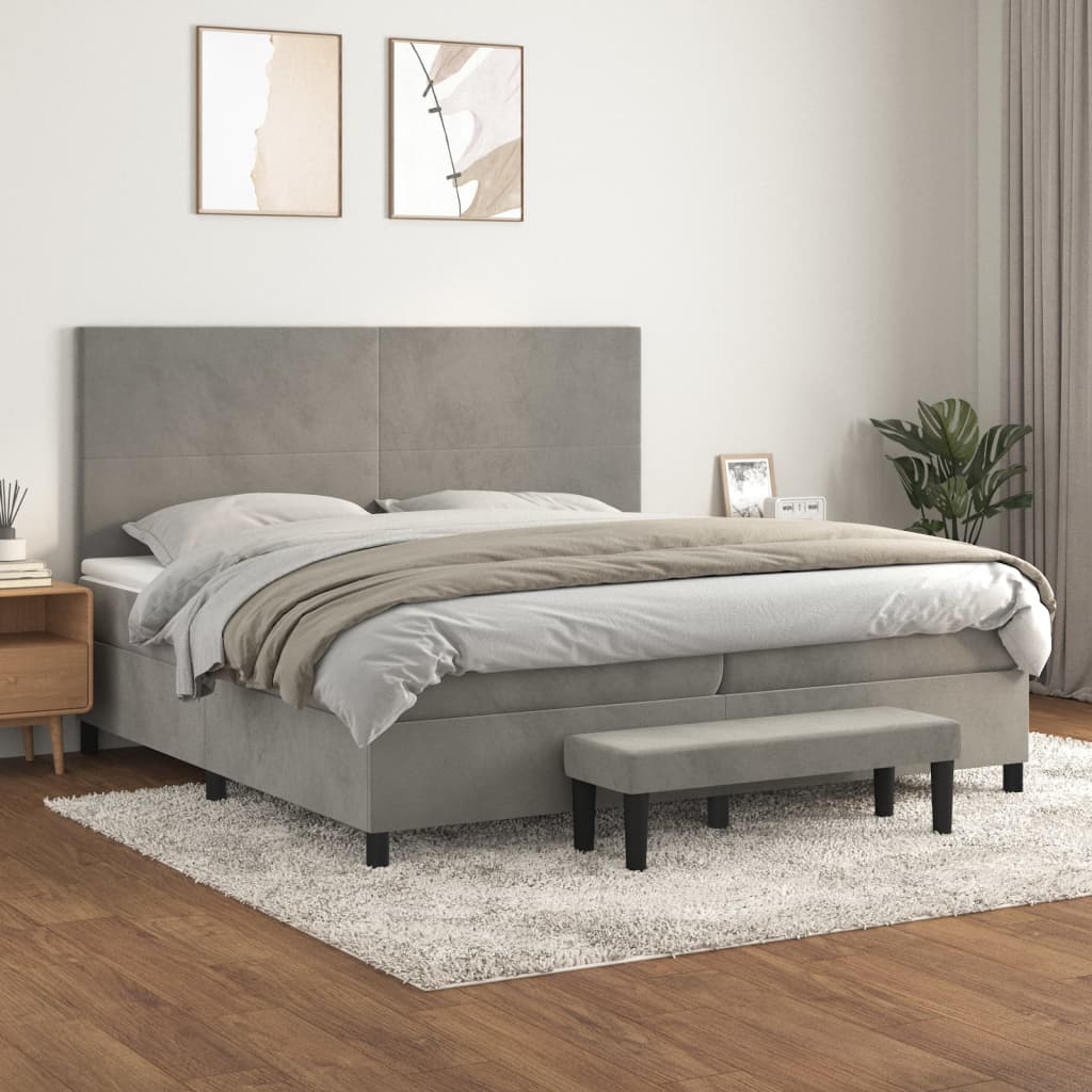 Box Spring Postel S Matrací Samet Světle Šedá