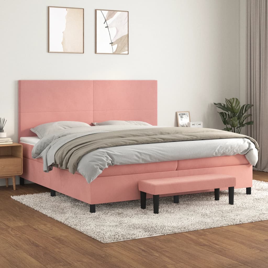 Box Spring Postel S Matrací Růžová 200X200 Cm Samet