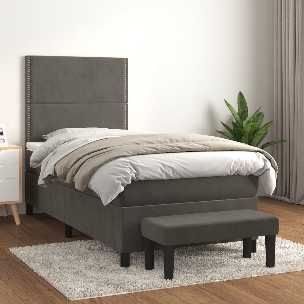 Box Spring Postel S Matrací Samet Tmavě Šedá