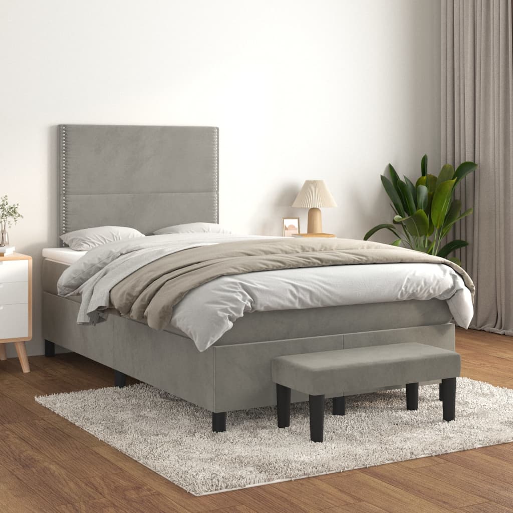 Box Spring Postel S Matrací Samet Světle Šedá