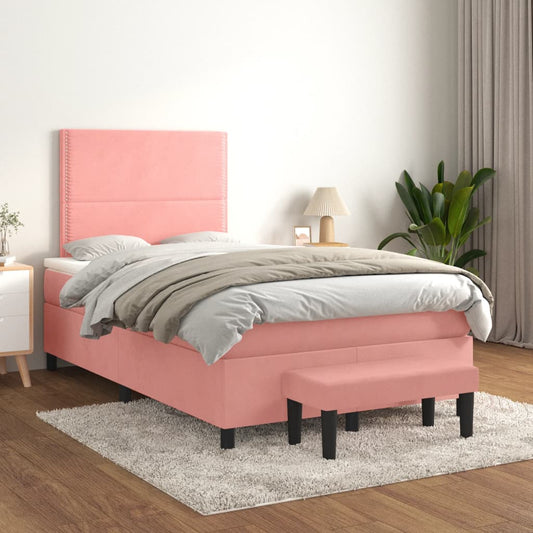Box Spring Postel S Matrací Samet Růžová