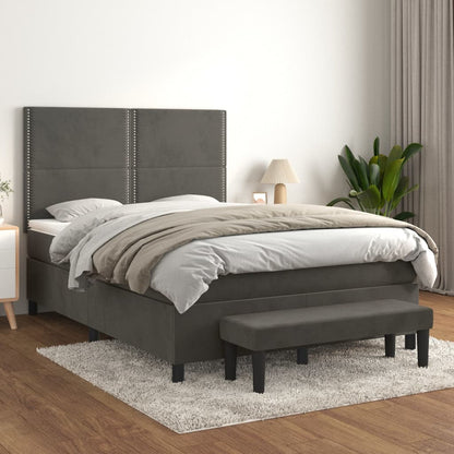 Box Spring Postel S Matrací Samet Tmavě Šedá