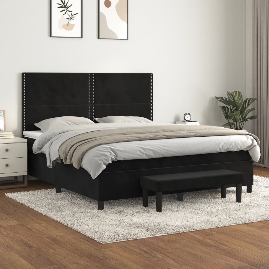 Box Spring Postel S Matrací Černá Samet Černá