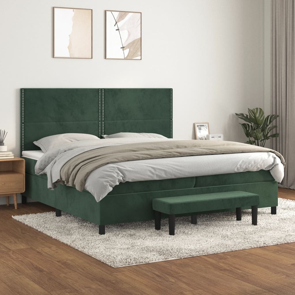 Box Spring Postel S Matrací Samet Tmavě Zelená