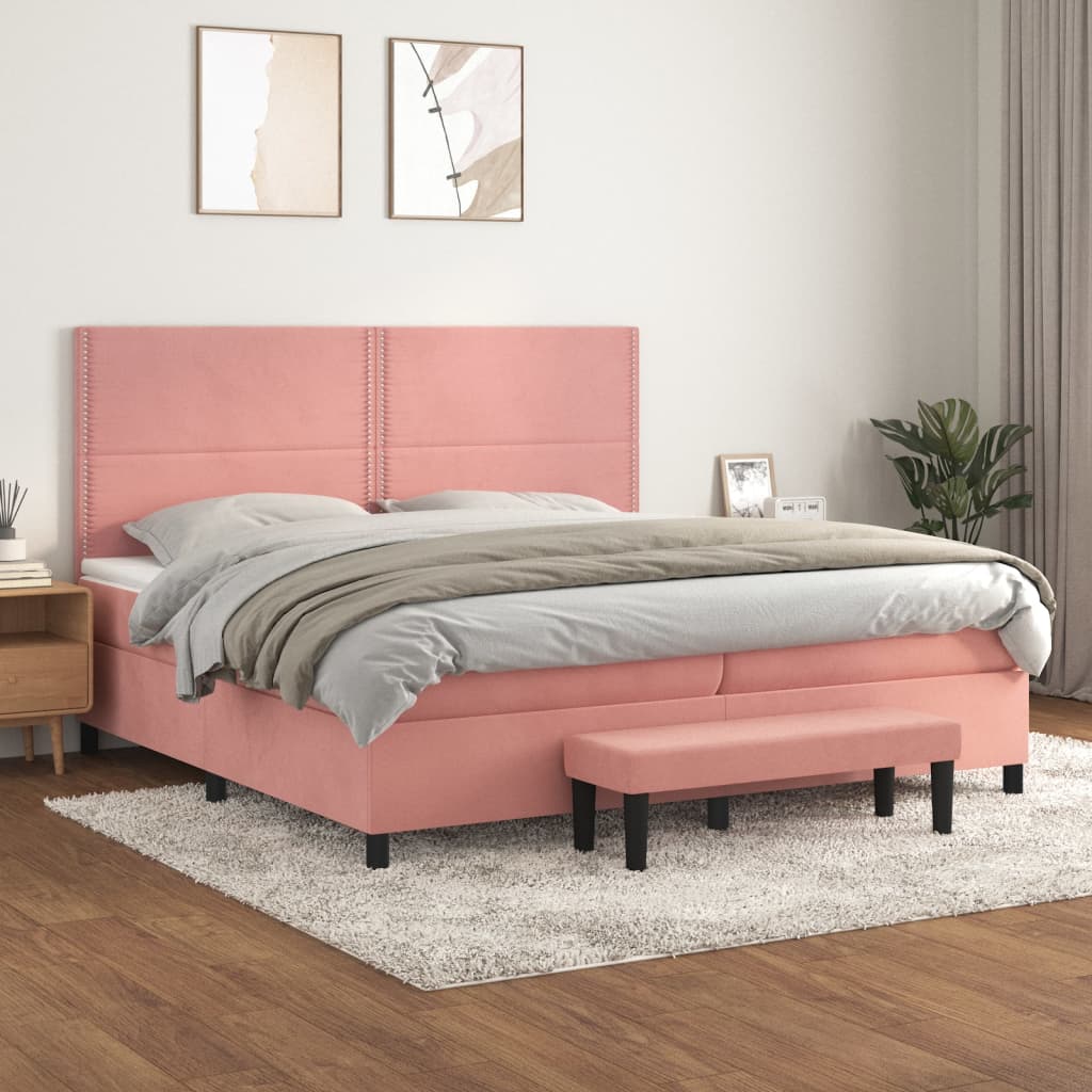 Box Spring Postel S Matrací Růžová 200X200 Cm Samet