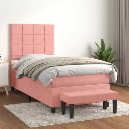 Box Spring Postel S Matrací Samet Růžová