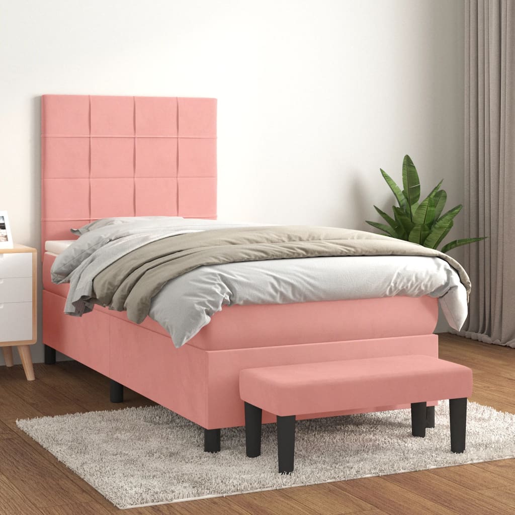 Box Spring Postel S Matrací Samet Růžová