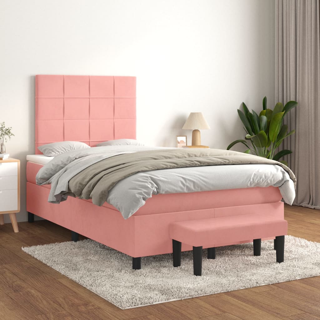 Box Spring Postel S Matrací Samet Růžová