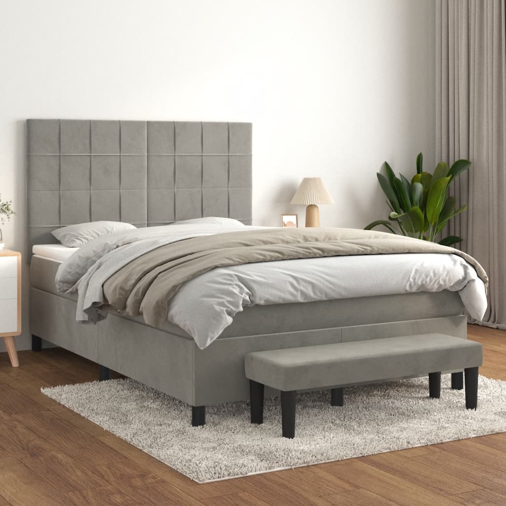 Box Spring Postel S Matrací Samet Světle Šedá