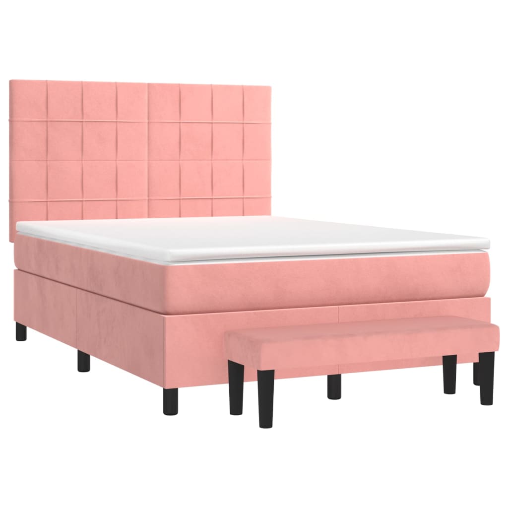 Box Spring Postel S Matrací Růžová 140X190 Cm Samet