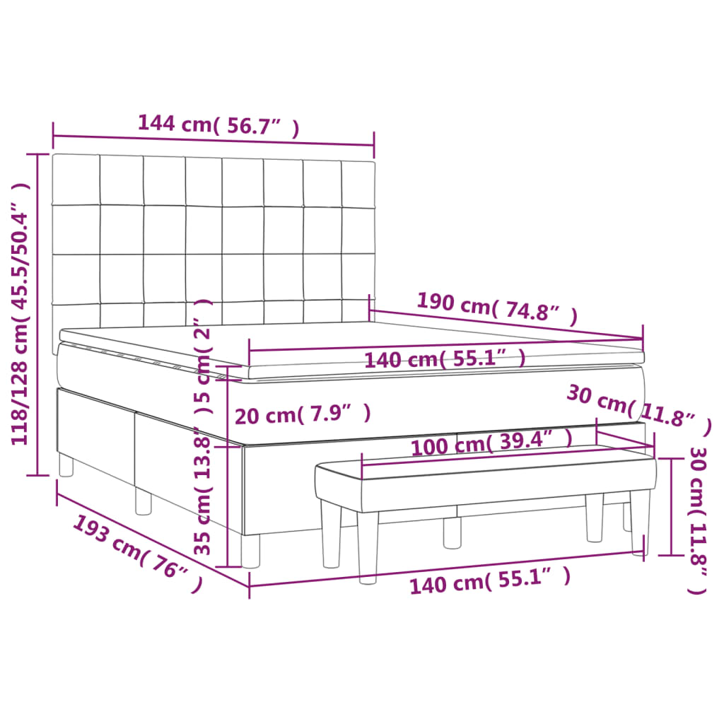 Box Spring Postel S Matrací Růžová 140X190 Cm Samet