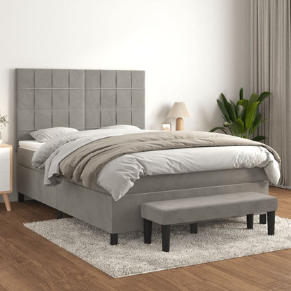 Box Spring Postel S Matrací Samet Světle Šedá