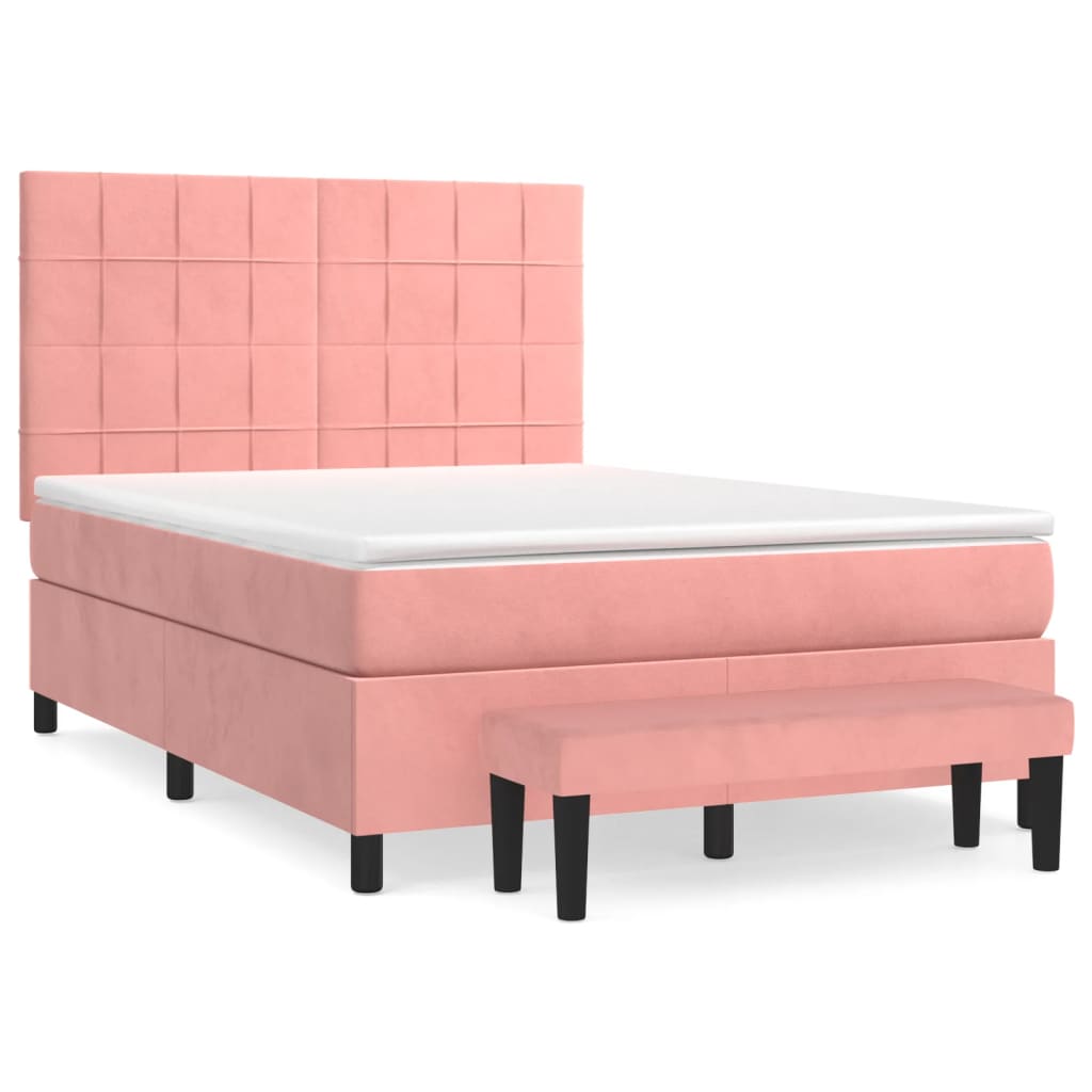 Box Spring Postel S Matrací Růžová 140X200 Cm Samet