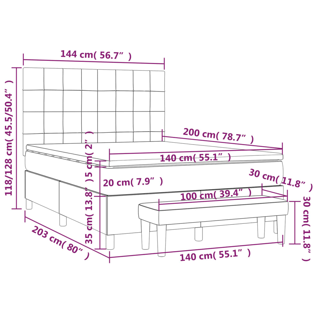 Box Spring Postel S Matrací Růžová 140X200 Cm Samet
