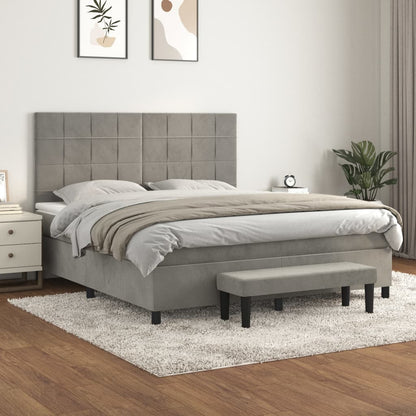 Box Spring Postel S Matrací Samet Světle Šedá