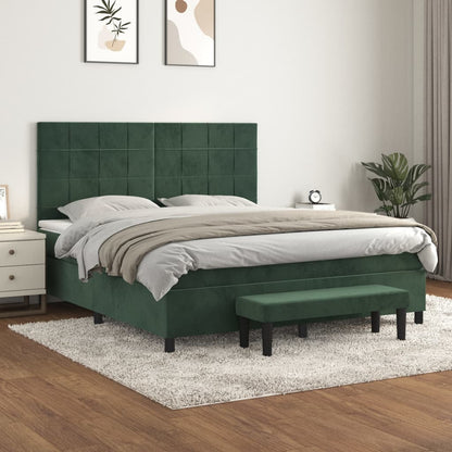 Box Spring Postel S Matrací Samet Tmavě Zelená
