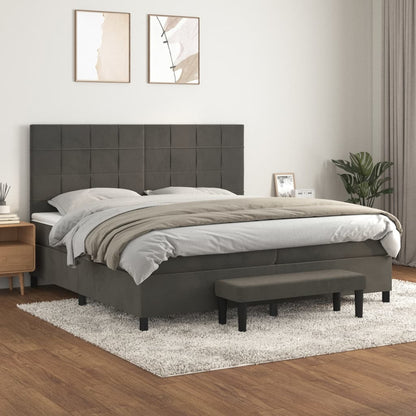 Box Spring Postel S Matrací Samet Tmavě Šedá