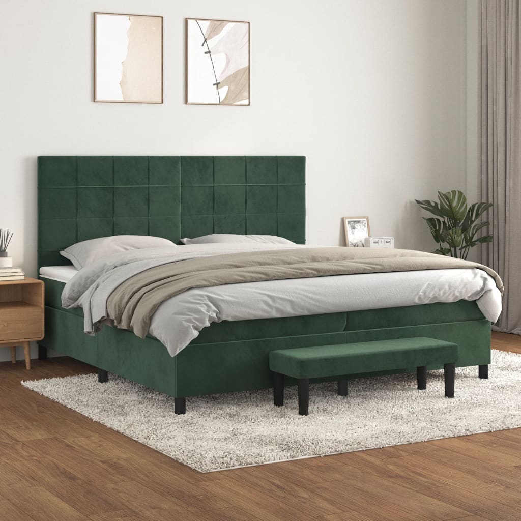 Box Spring Postel S Matrací Samet Tmavě Zelená