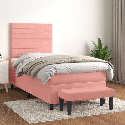Box Spring Postel S Matrací Samet Růžová