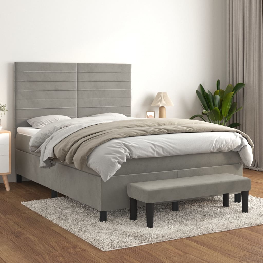 Box Spring Postel S Matrací Samet Světle Šedá