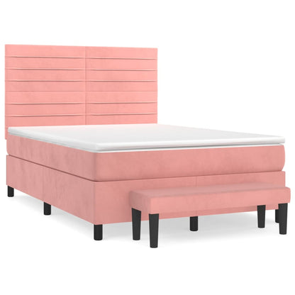 Box Spring Postel S Matrací Růžová 140X190 Cm Samet