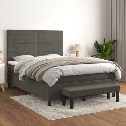 Box Spring Postel S Matrací Samet Tmavě Šedá