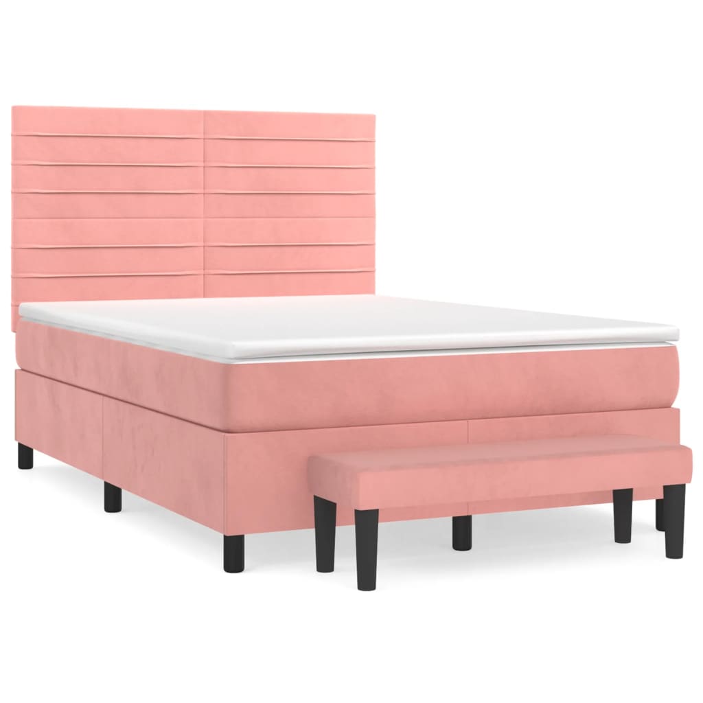 Box Spring Postel S Matrací Růžová 140X200 Cm Samet