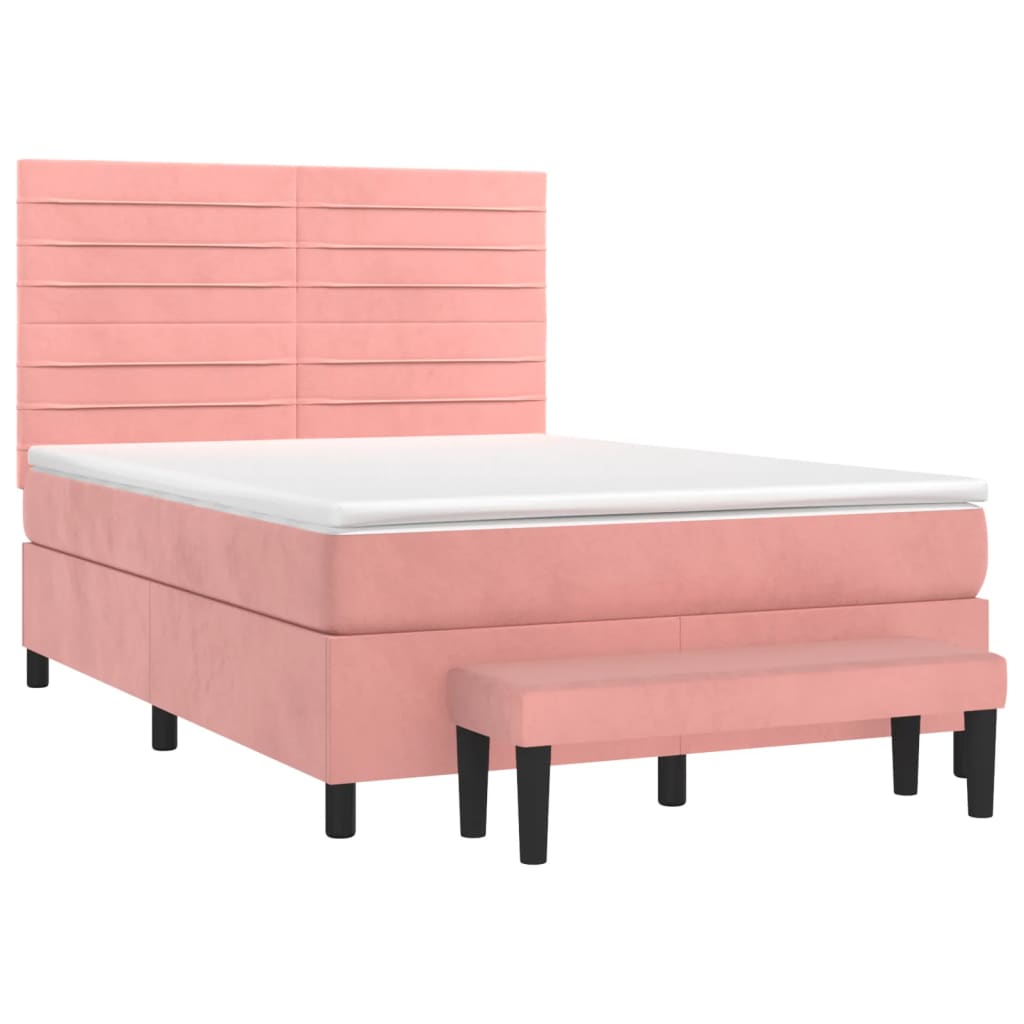 Box Spring Postel S Matrací Růžová 140X200 Cm Samet