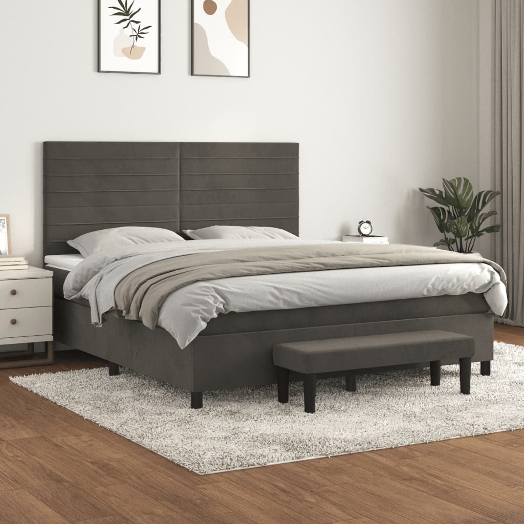 Box Spring Postel S Matrací Samet Tmavě Šedá