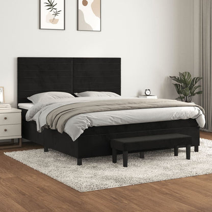 Box Spring Postel S Matrací Černá Samet Černá
