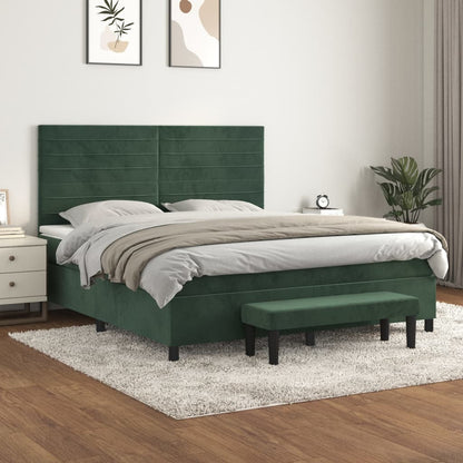 Box Spring Postel S Matrací Samet Tmavě Zelená