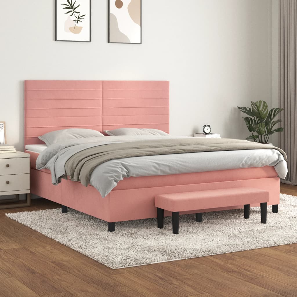 Box Spring Postel S Matrací Růžová 180X200 Cm Samet