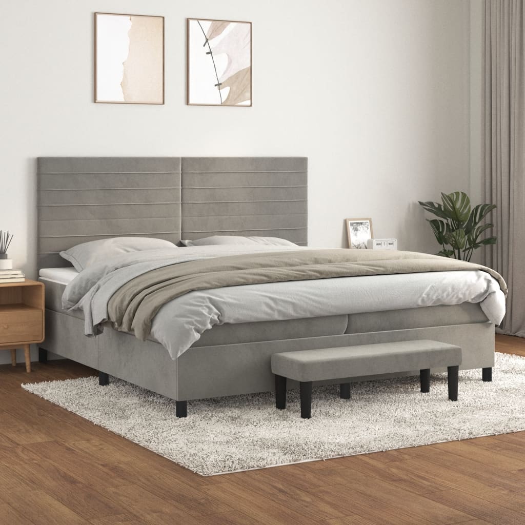 Box Spring Postel S Matrací Samet Světle Šedá