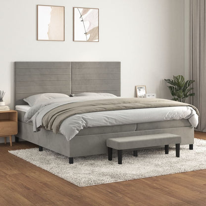Box Spring Postel S Matrací Samet Světle Šedá