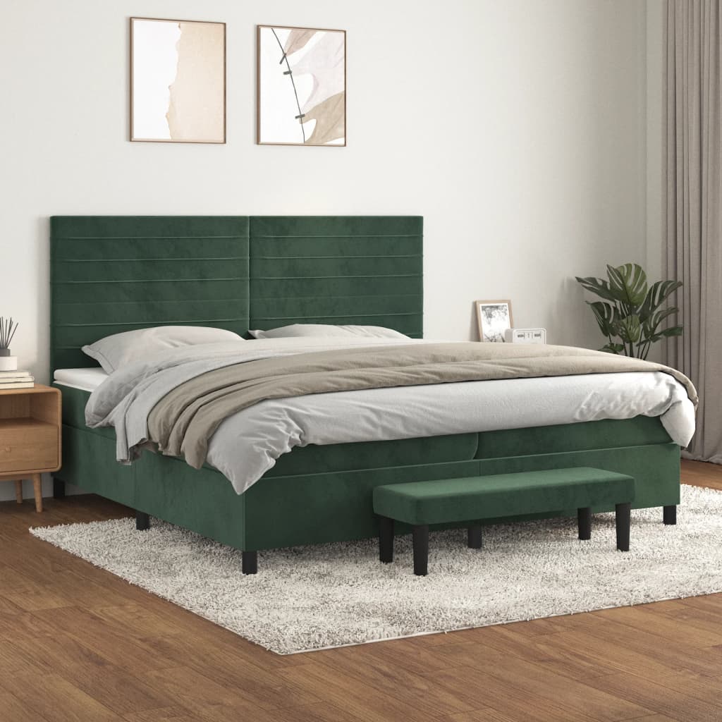 Box Spring Postel S Matrací Samet Tmavě Zelená