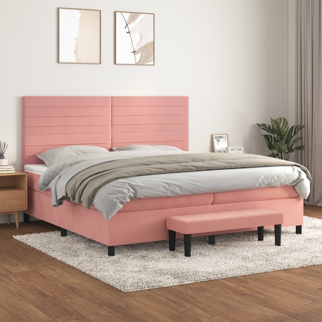 Box Spring Postel S Matrací Růžová 200X200 Cm Samet