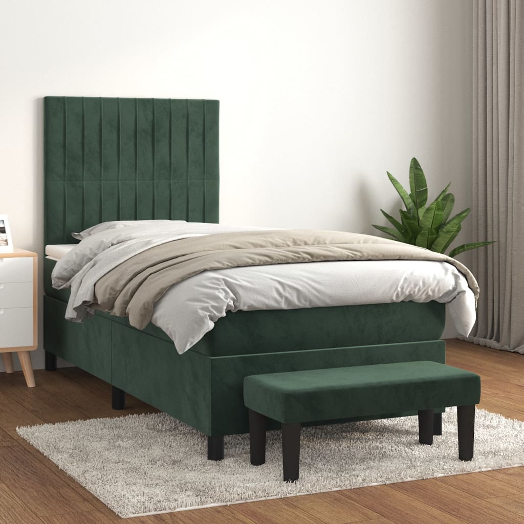 Box Spring Postel S Matrací Samet Tmavě Zelená