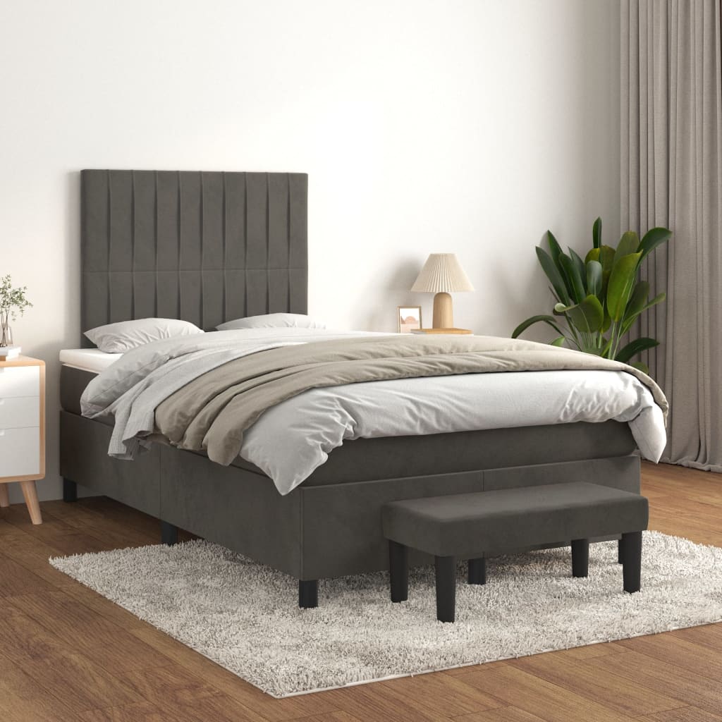 Box Spring Postel S Matrací Samet Tmavě Šedá