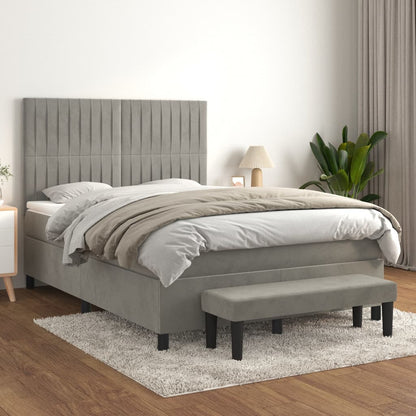 Box Spring Postel S Matrací Samet Světle Šedá