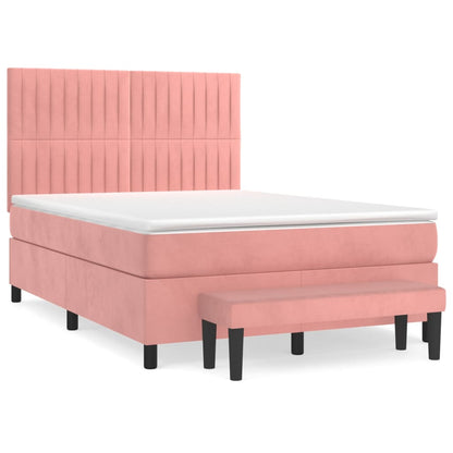 Box Spring Postel S Matrací Růžová 140X200 Cm Samet