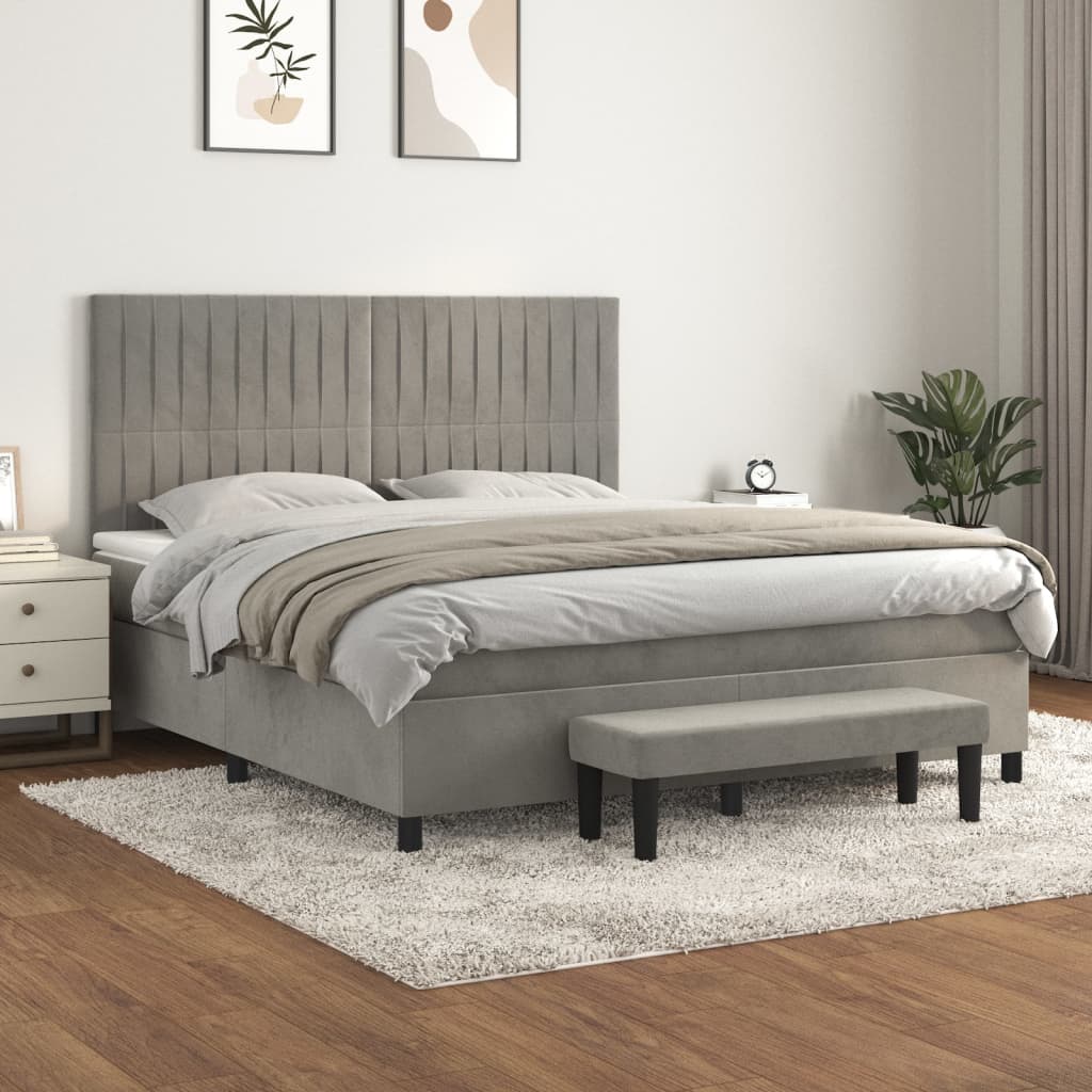 Box Spring Postel S Matrací Samet Světle Šedá