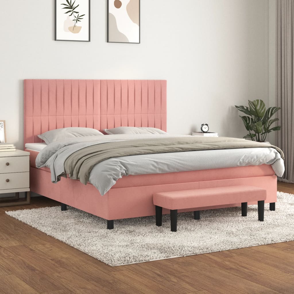 Box Spring Postel S Matrací Růžová 160X200 Cm Samet
