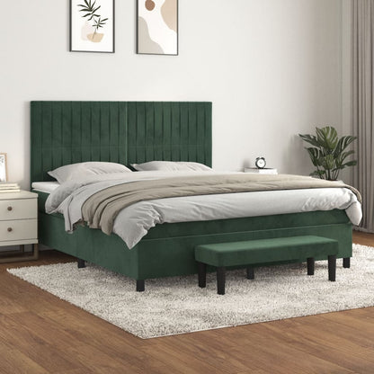 Box Spring Postel S Matrací Samet Tmavě Zelená