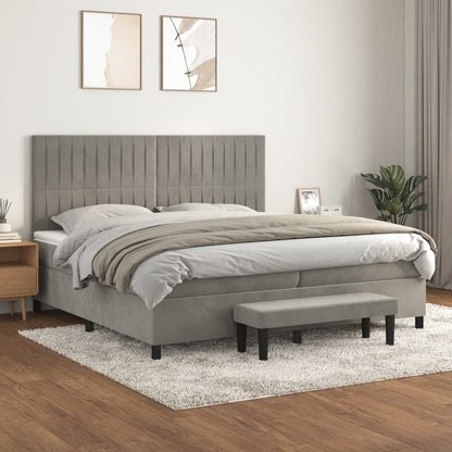 Box Spring Postel S Matrací Samet Světle Šedá