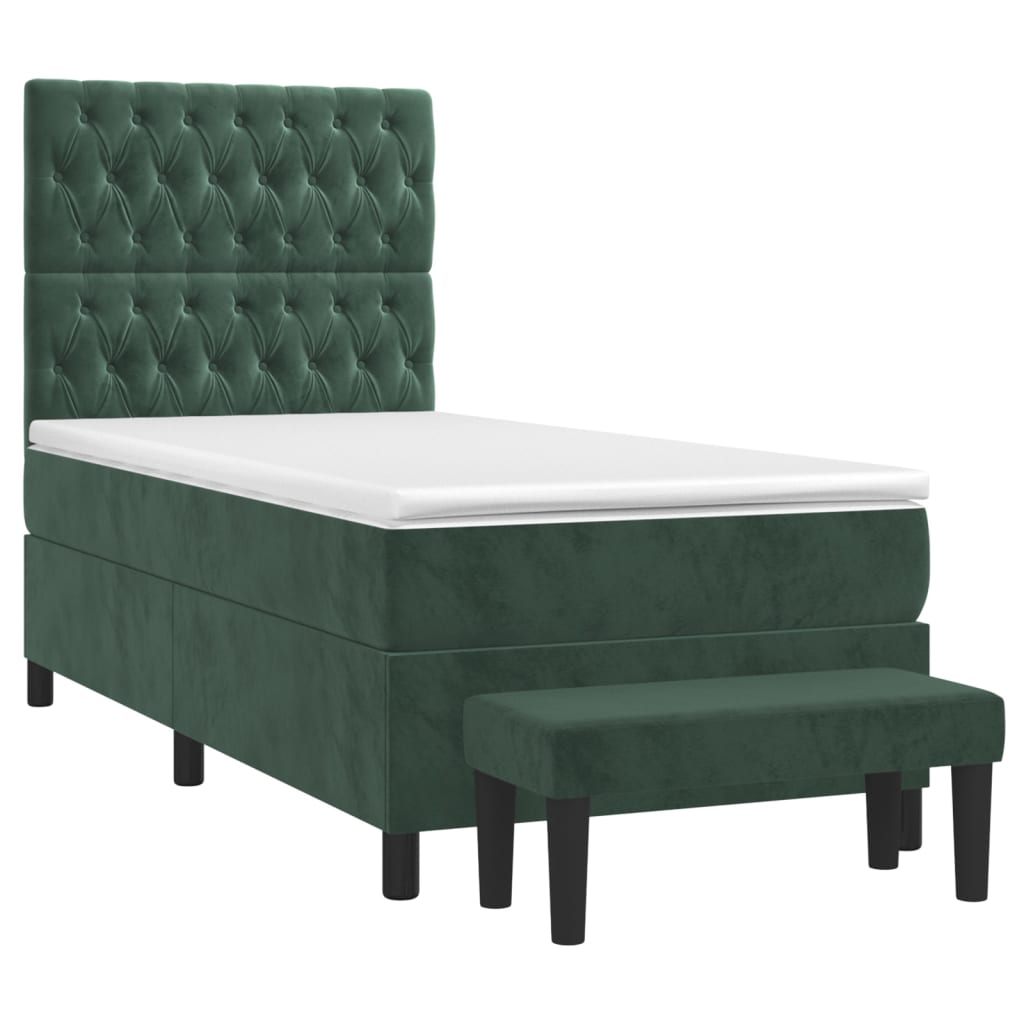 Box Spring Postel S Matrací Samet Tmavě Zelená