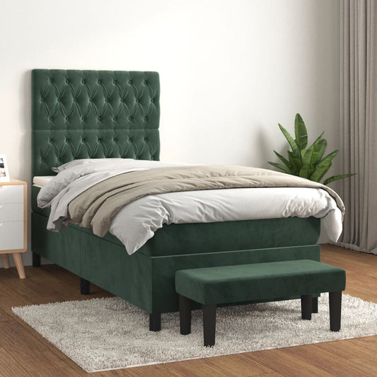 Box Spring Postel S Matrací Samet Tmavě Zelená