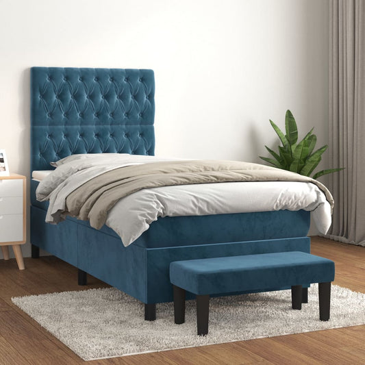 Box Spring Postel S Matrací Tmavě Modrá Samet Tmavě Moddrá