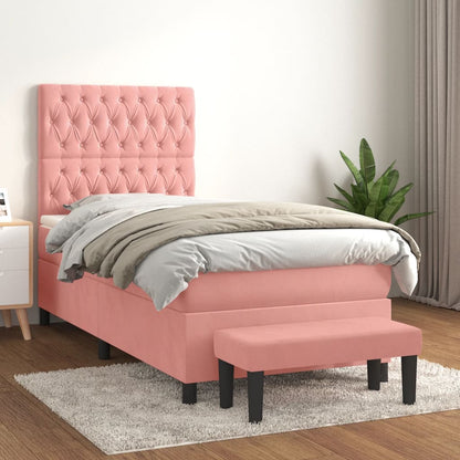 Box Spring Postel S Matrací Samet Růžová
